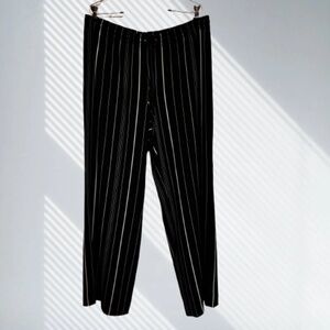 Calvin Klein Womens Black & White Pinstripe Elastic Waist Dress Pants Wide Leg L